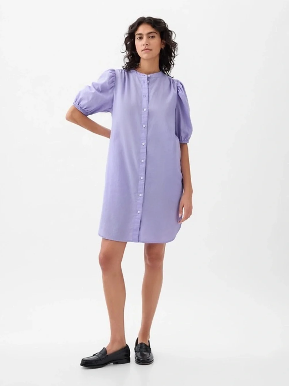 GAP Lilac Linen Blend Puff Sleeve Belted Dress Sz XL - Picture 1 of 7